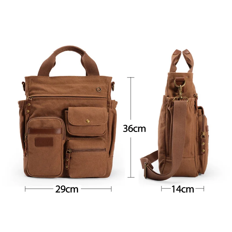Bolso de mano de lona para hombre, bandolera grande informal, Vintage, de oficina, Retro, marrón, XA74C