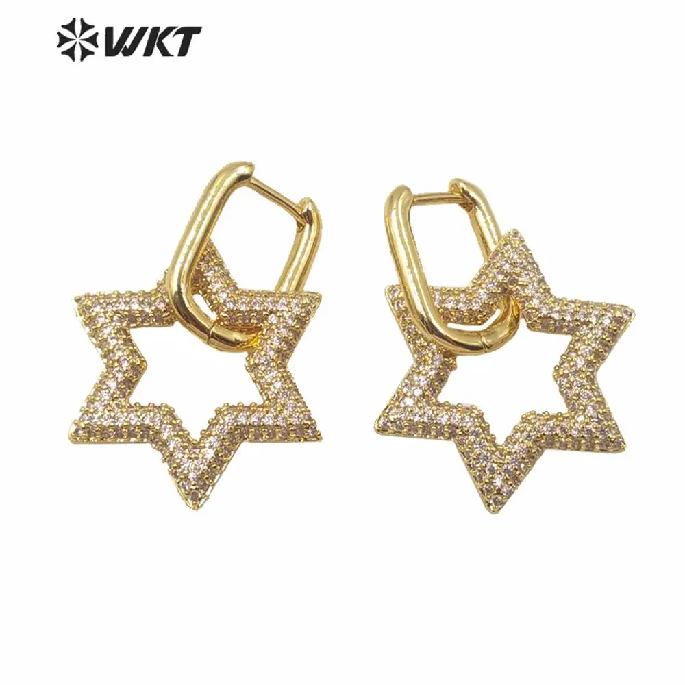 WT-ME074 Supper Hot Unique Shinning Cubic Zircon Earrings Gold Plated Star Heart Clasp Fashion CZ Trendy Decoration