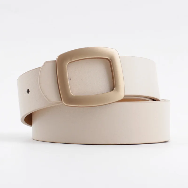 High Quality Gold Square Pin Metal Buckle Belts Women Female Belts for Jeans Pu Leather Strap Black Pink Off White Belt Classy