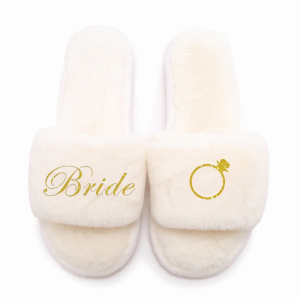 Coral fleece Team bride squad maid of honor gifts party supplies customized bridesmaid gift wedding slippers