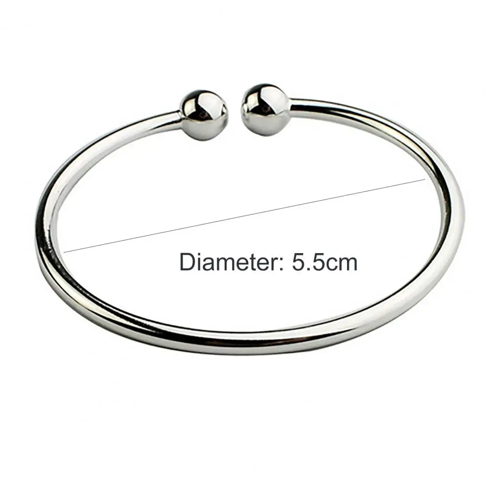 19.5cm Fashion Simple Women\'s Stainless Steel Silver Plated Open Hand Cuff Bracelet Simple Beads Bangle