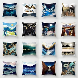 Brand New Abstract Gold Mountains Ocean Cushion Cases Hand Painted Modern Art Pillows Case Sofa Couch Throw Pillows Home Decor