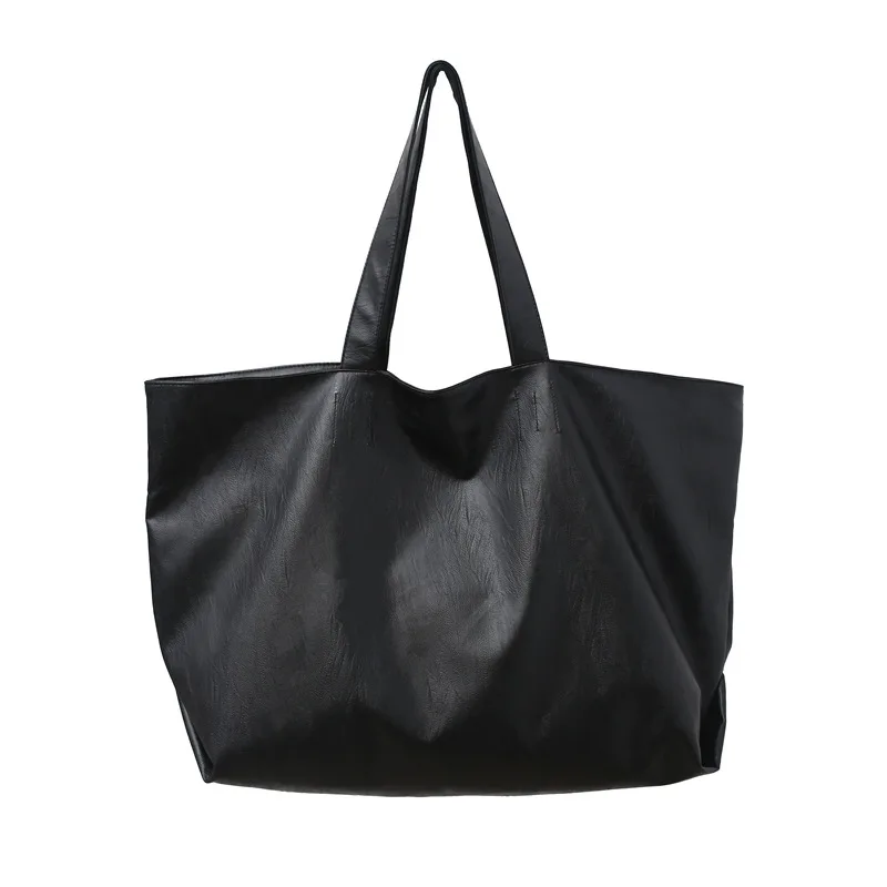 Bolso de mano de cuero de gran capacidad para mujer, bolsa grande de viaje, color marrón y negro, a la moda, de marca