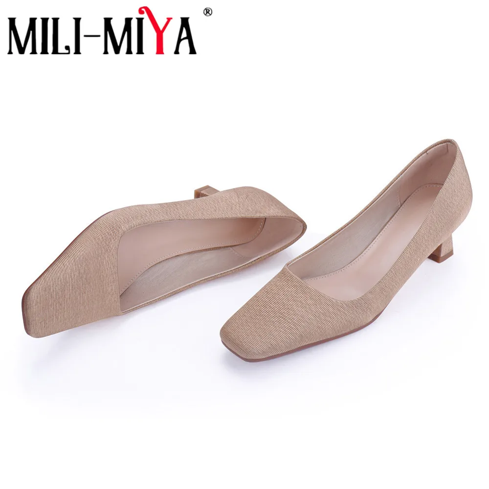 

MILI-MIYA Fashion Square Toe Quality Chic Satin Thick Heels Pumps Women Shallow Spring Summer Wedding Banquet Shoes Size 34-40