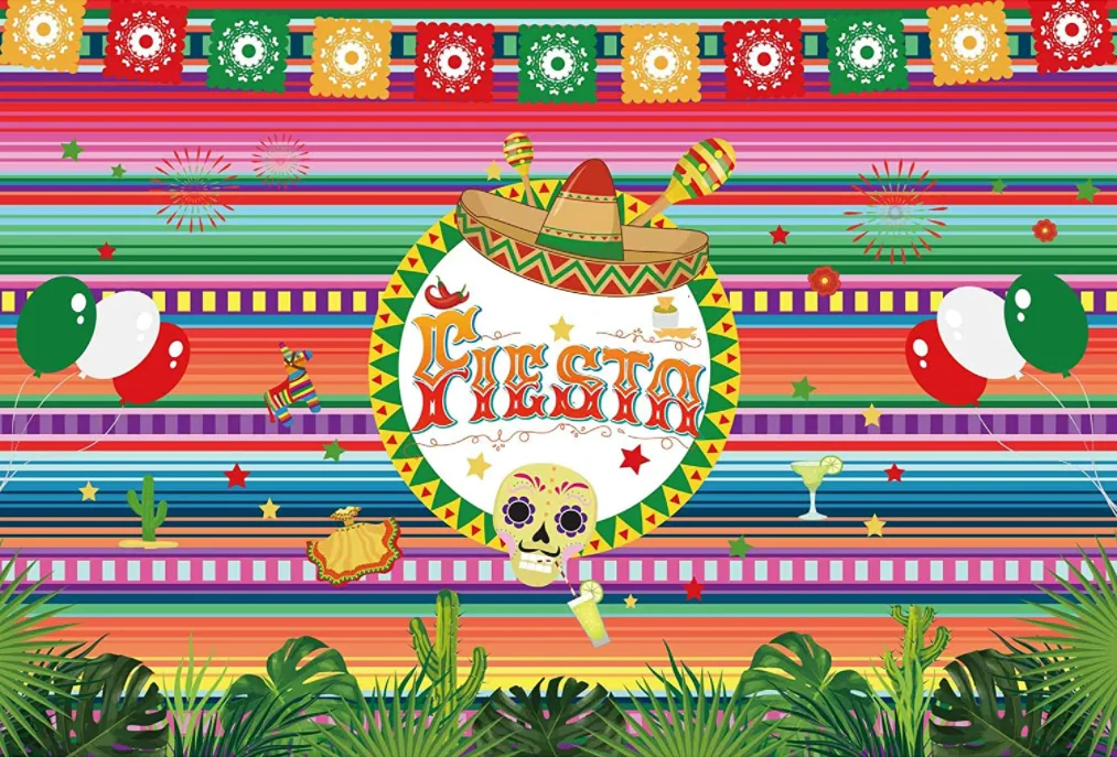 Mexican Colorful Stripes Fiesta Theme Party Photography Backdrop Mexico Cactus Cinco De Mayo Colorful Flags Paper Decorations