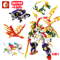 SEMBO 861Pcs Transforming Mecha Robot Assembly Building Blocks Kits Ideas 4In1 Four Beasts Steel Mecha Bricks DIY Toys For Kids