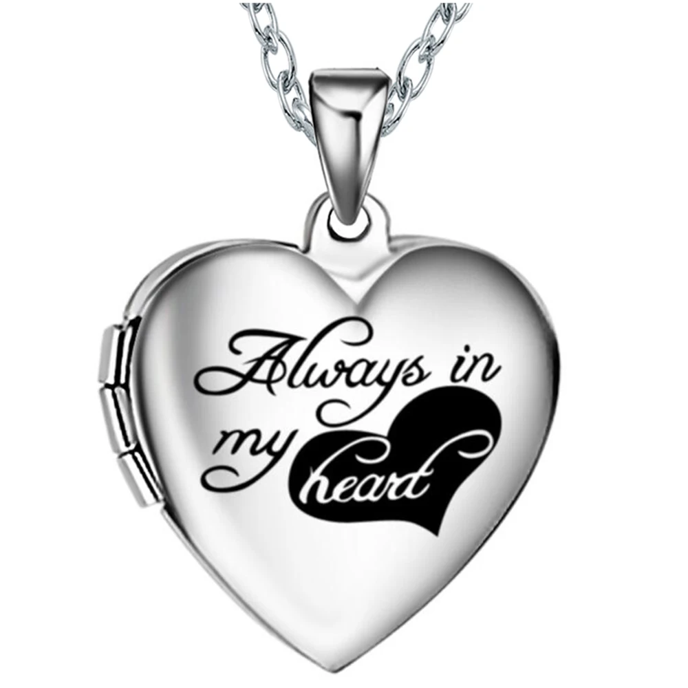 Stainless Steel Fashion Womens Always In My Heart Photo Locket Pendant Custom Heart Photo Picture Locket Jewelry Finding Gifts