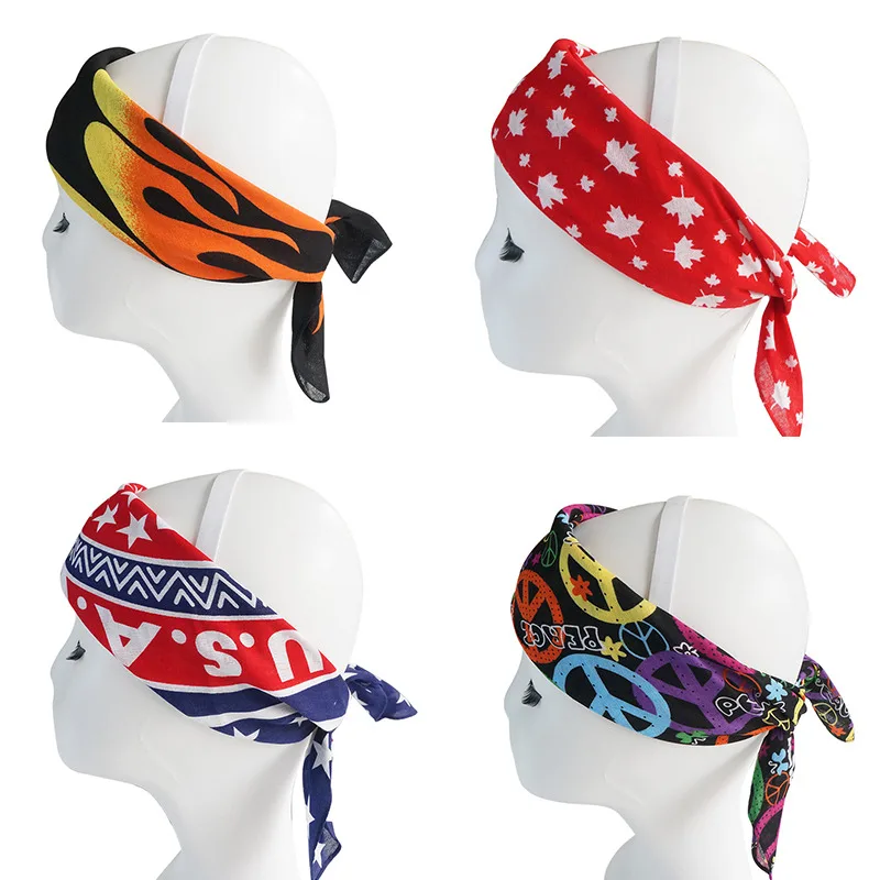 Cotton Bandana kerchief  Unisex Black Hair Band Neck Scarf Sports Headwear Wrist Wraps Head Square Scarves Print Handkerchief