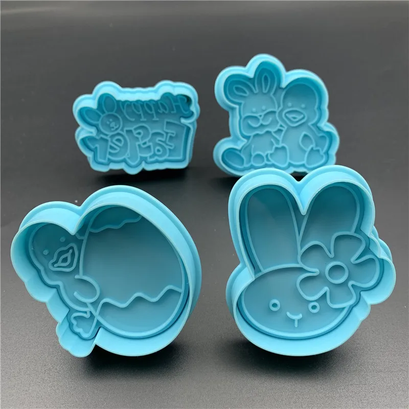 4Pcs/set New Rabbit Festival Series Plastic Spring Biscuit Mold DIY Kitchen Cake Decorating Tools Cookie Cutter Stamp