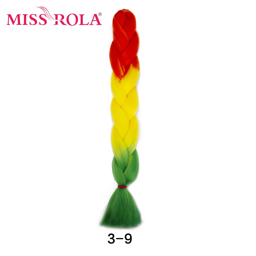 Miss rola cabelo sintético 32 polegadas 165 por torção, cabelo grande de trança, kanakmelância, cores ombré, verde, rosa, amarelo roxo