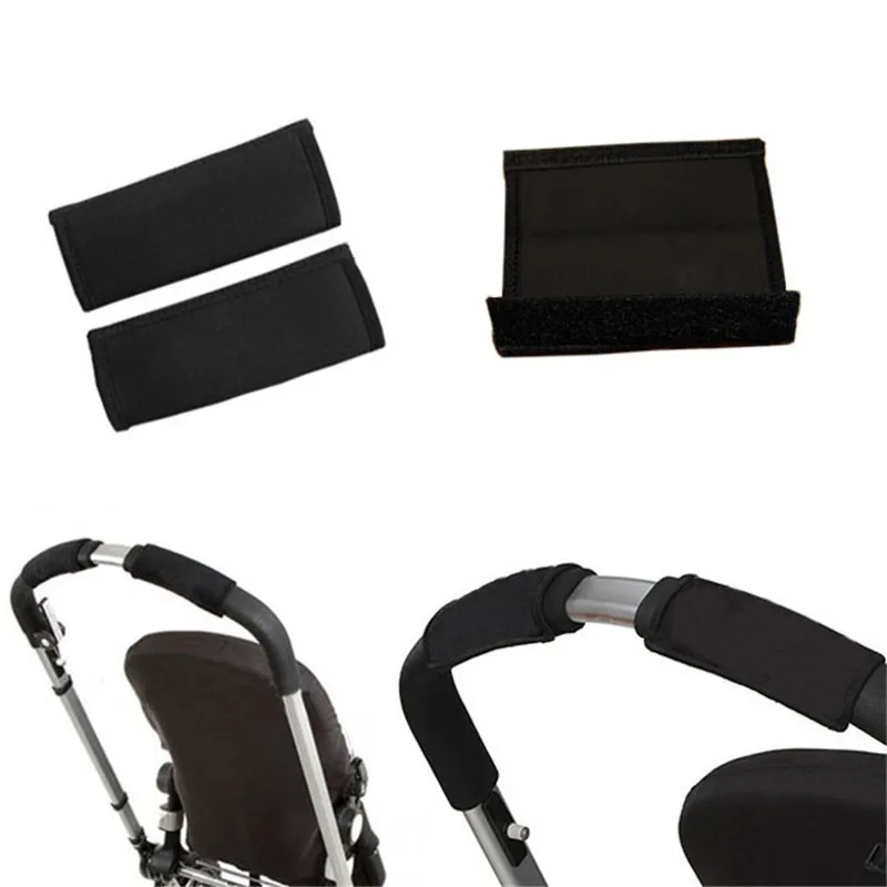 2 pcs/par novos acessórios do carrinho de bebê carrinho de criança carrinho de bebê alça dianteira preto neoprene fita mágica pára barra capa bebek