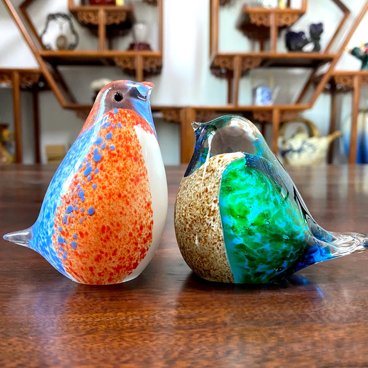 Hand Blown Glass Birds Figurines Collection Animal Sculpture Ornament Feng Shui Living Room Home Decoration Centerpiece