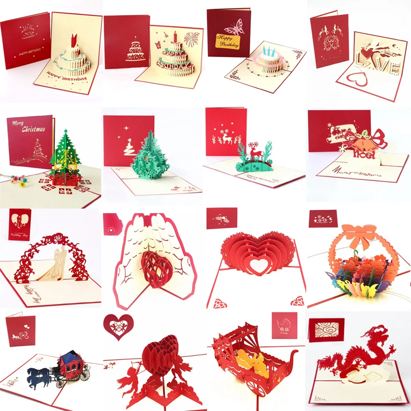 1pcs 3D Pop Up Greeting Cards With Envelope Laser Cut Post Card For Birthday Christmas Valentine\' Day Party Wedding Decoration