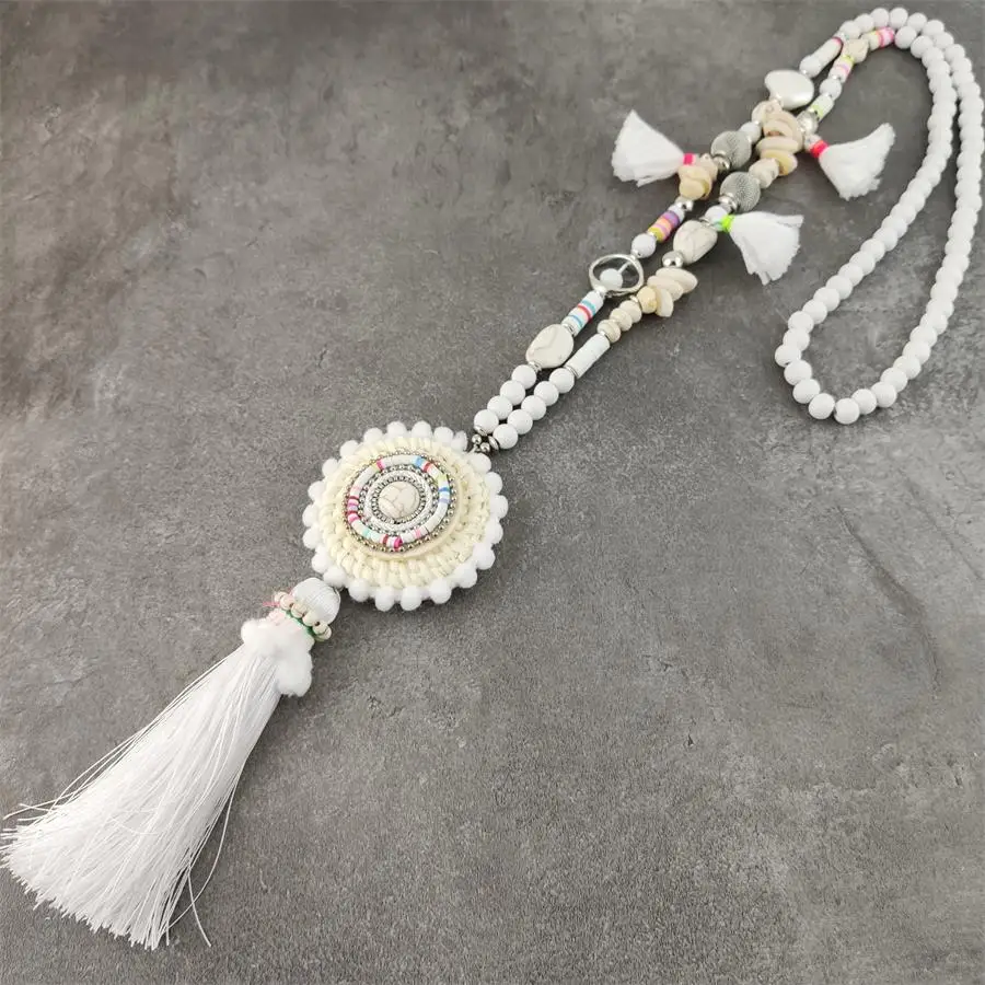 Jedwabny frędzel Bohemia Naszyjnik dla kobiet Duży etniczny naszyjnik Długie oświadczenie Boho Vintage Naszyjniki Biżuteria modowa — zdjęcie 6