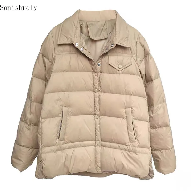 Manteau en duvet de canard blanc pour femme, veste décontractée, ample et chaude, avec col, poches, parka, hauts courts, mode automne hiver 90%