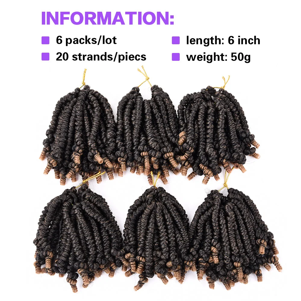 DinDong 6/8inch Spring Twist Crochet Hair Extensions Synthetic Fluffy Passion Twist Braids With Curl 20Strands/pcs For Women