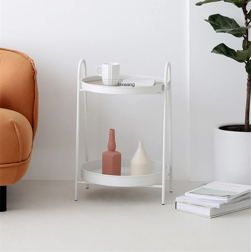 Wuli-mesa de centro nórdica de madera maciza, mesa de centro creativa, lado redondo, Simple, sala de estar, sofá de apartamento, mesas redondas pequeñas de hierro