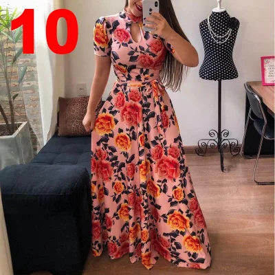 Plus Size Women Dress 2021 Summer Women Long Sleeve O-neck Printing Long Dress Woman Dress S-5XL