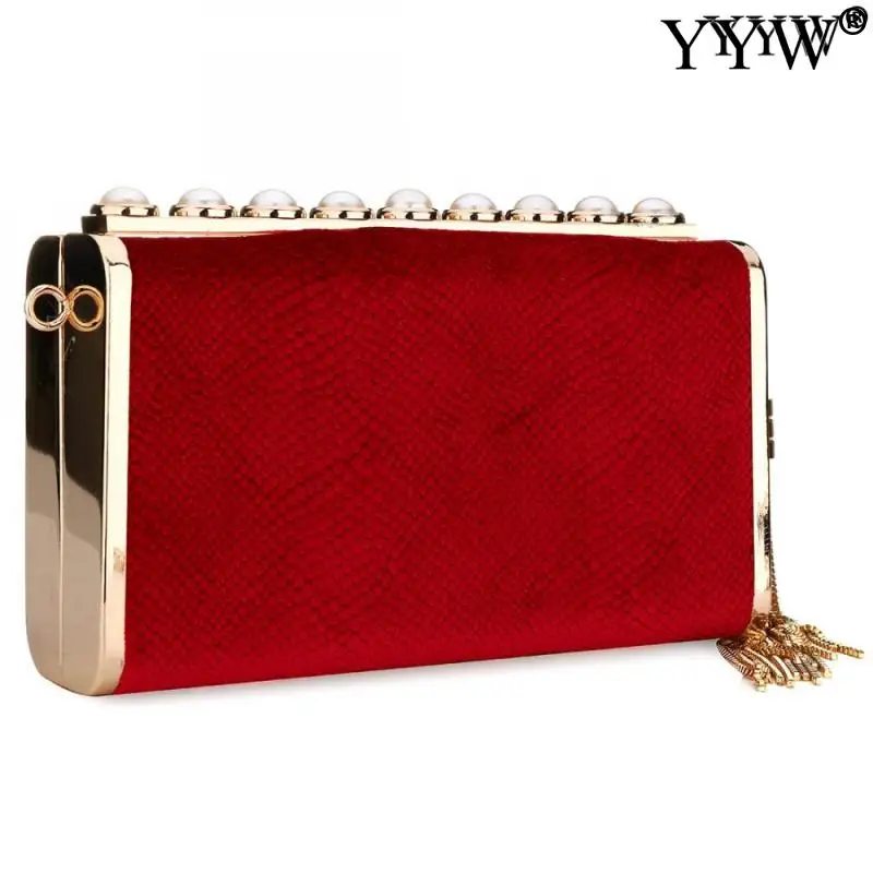 Luxury 2021 Women Velvet Clutch Bag With Pearl Tassel Exquisite Vintage Mini Wallet For Ladies Party Wedding Handbag Evening Bag