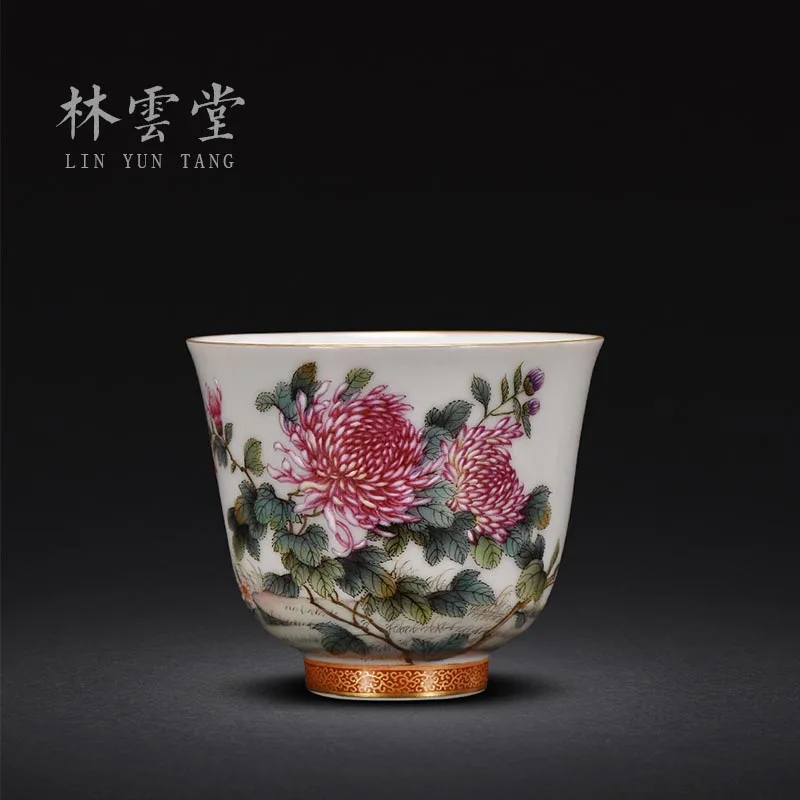 

manual hand-painted ceramic cups pastel resists the frost lingyun chrysanthemum cup sample tea cup jingdezhen bell