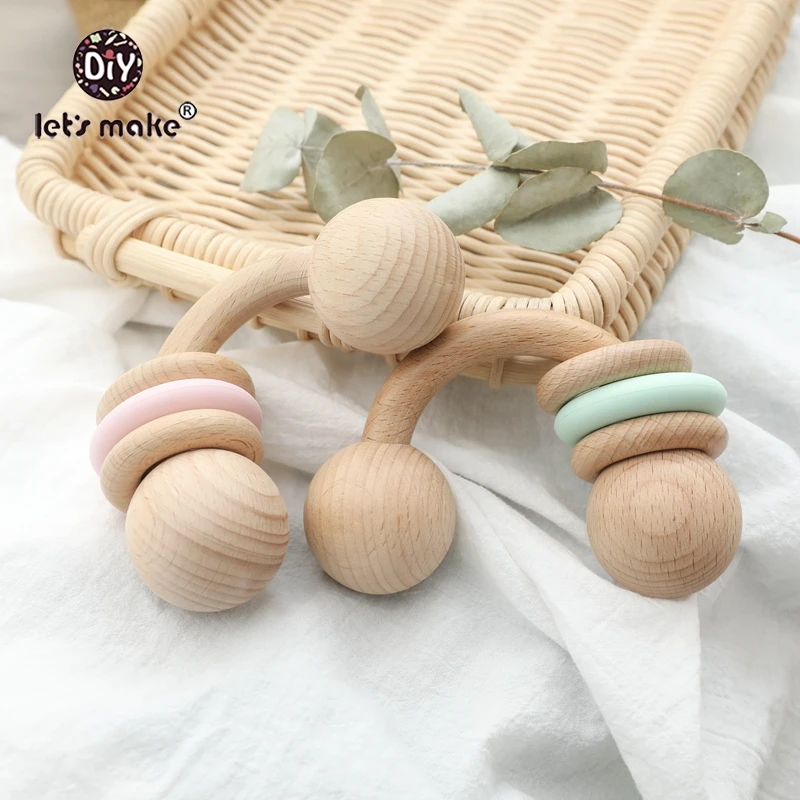 

Baby Wooden Teether 111.5mmX67.2mm 5pcs Semi Ring Beech Wooden Unicorn Teething For New Born Toys Play Gym Diy Teethers