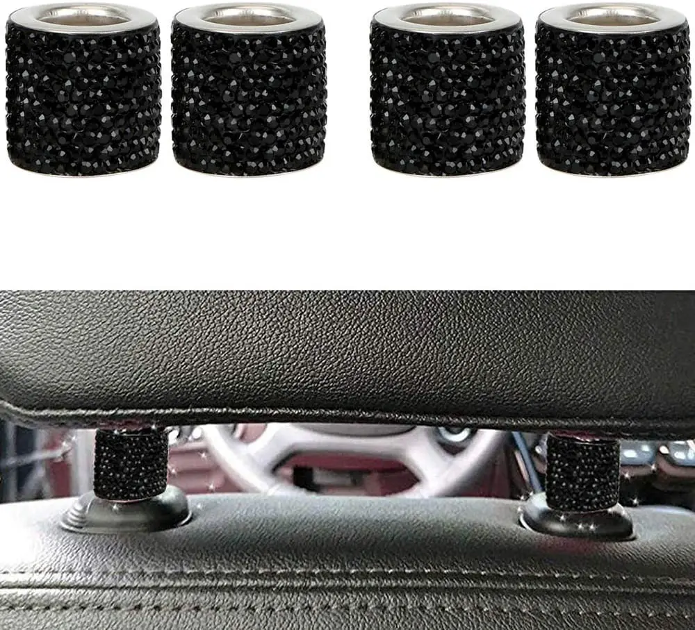 4 Pack Car Headrest Collars Car Head Rest Rings Decor Bling Bling Crystal Diamond Ice for Car SUV Truck Interior Decoration