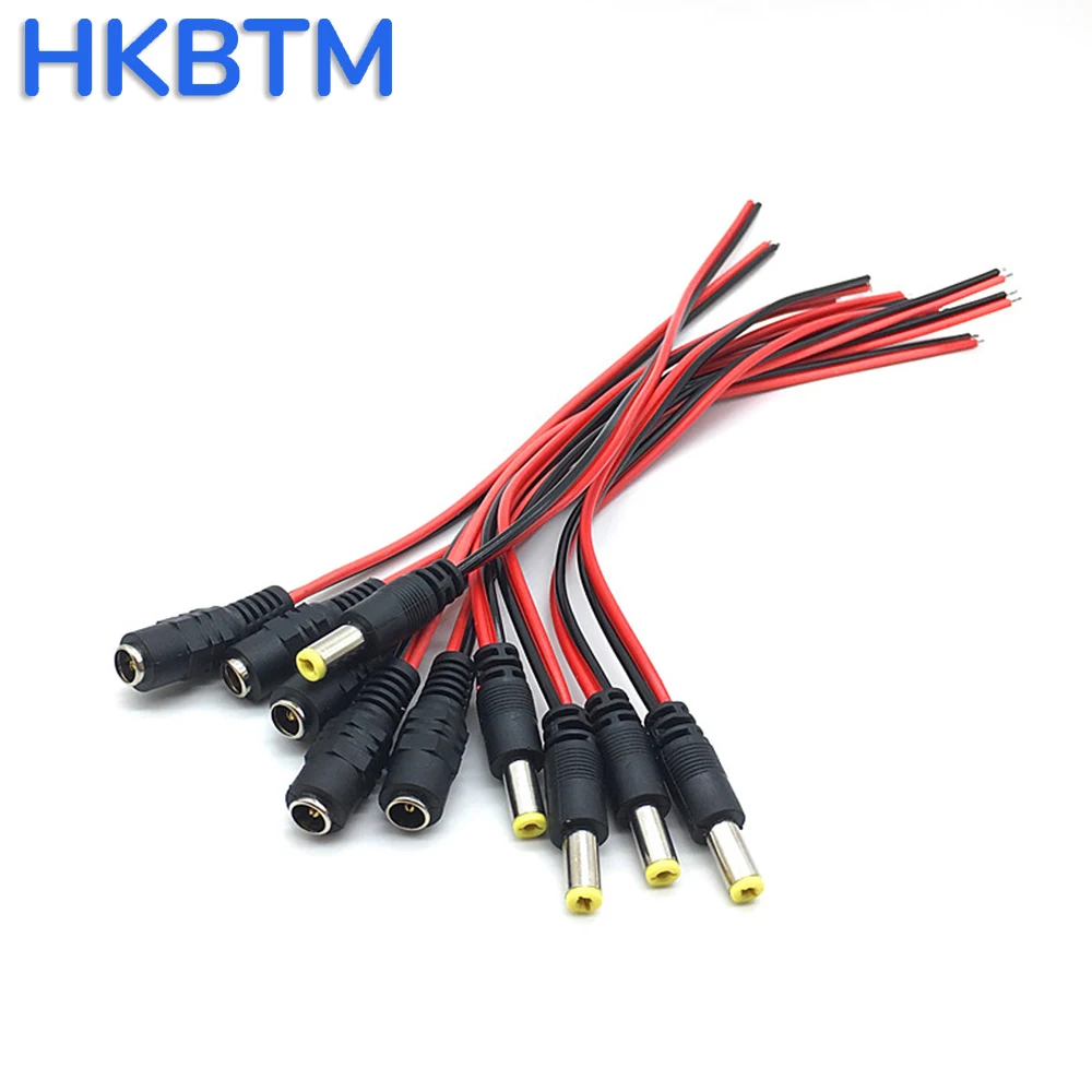 HKBTM 12V DC Connectors Male Female Jack Cable Adapter Plug Power Supply 5.5 x 2.1mm for LED Strip Light CCTV Camera 26cm Length