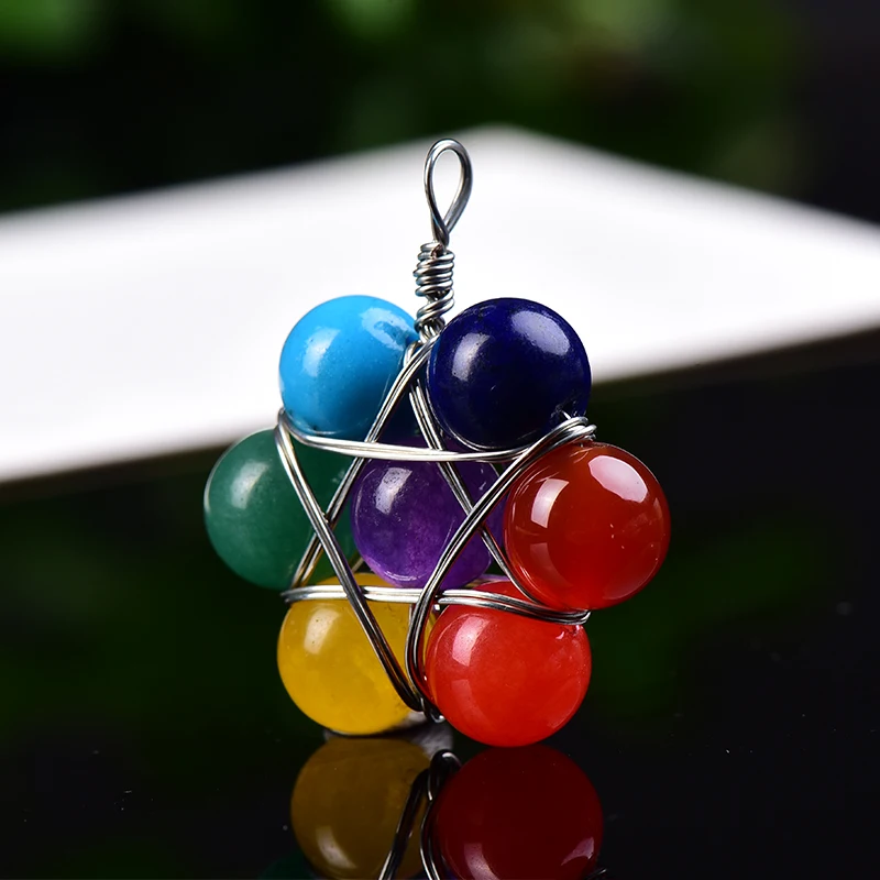 1PC Natural Crystal Colorful Seven Chakra Jewelry Pendant Necklace Agate Mineral Aura Health Amulet Necklace Festival Party Gift