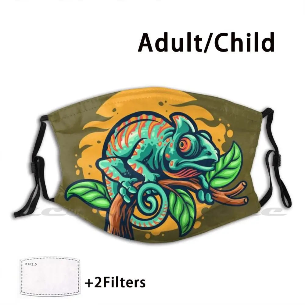 Chameleon On The Tree Branch Mask Cloth Washable DIY Filter Pm2.5 Adult Kids Chameleon Madagascar Reptile Lizards Chameleons