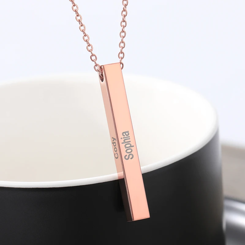 Custom Cuboid Name Necklace Stainless Steel Long Bar Nameplate Date Pendant Necklace Best Friends Gifts