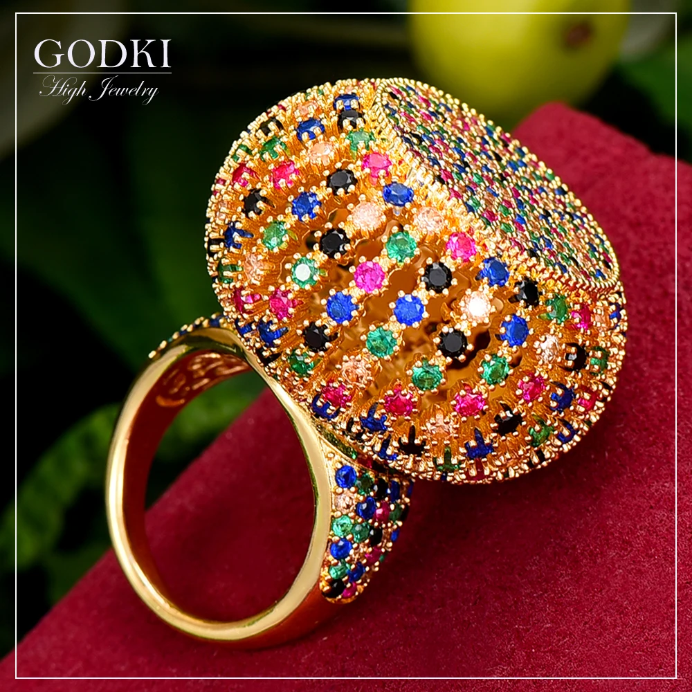 GODKI 2024 Trendy Poppy Ball Big Bold Statement Ring for Women Cubic Zircon Finger Rings Beads Charm Ring Bohemian Beach Jewelry