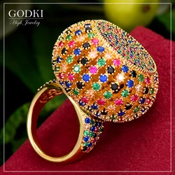 GODKI 2024 Trendy Poppy Ball Big Bold Statement Ring for Women Cubic Zircon Finger Rings Beads Charm Ring Bohemian Beach Jewelry