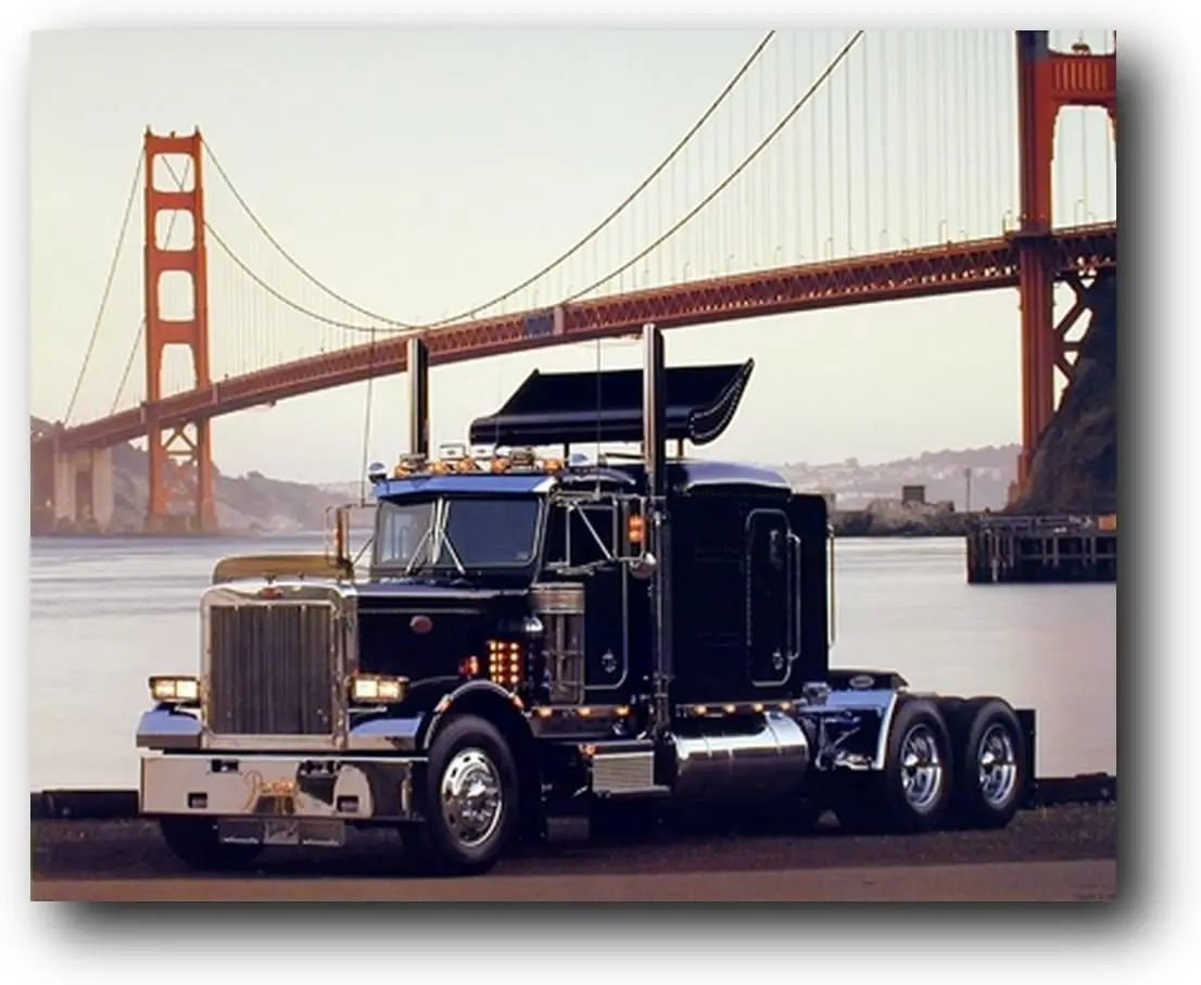 Peterbilt Semi Truck At San Francisco Golden Gate Bridge Big Rig Art Print Poster 8x12