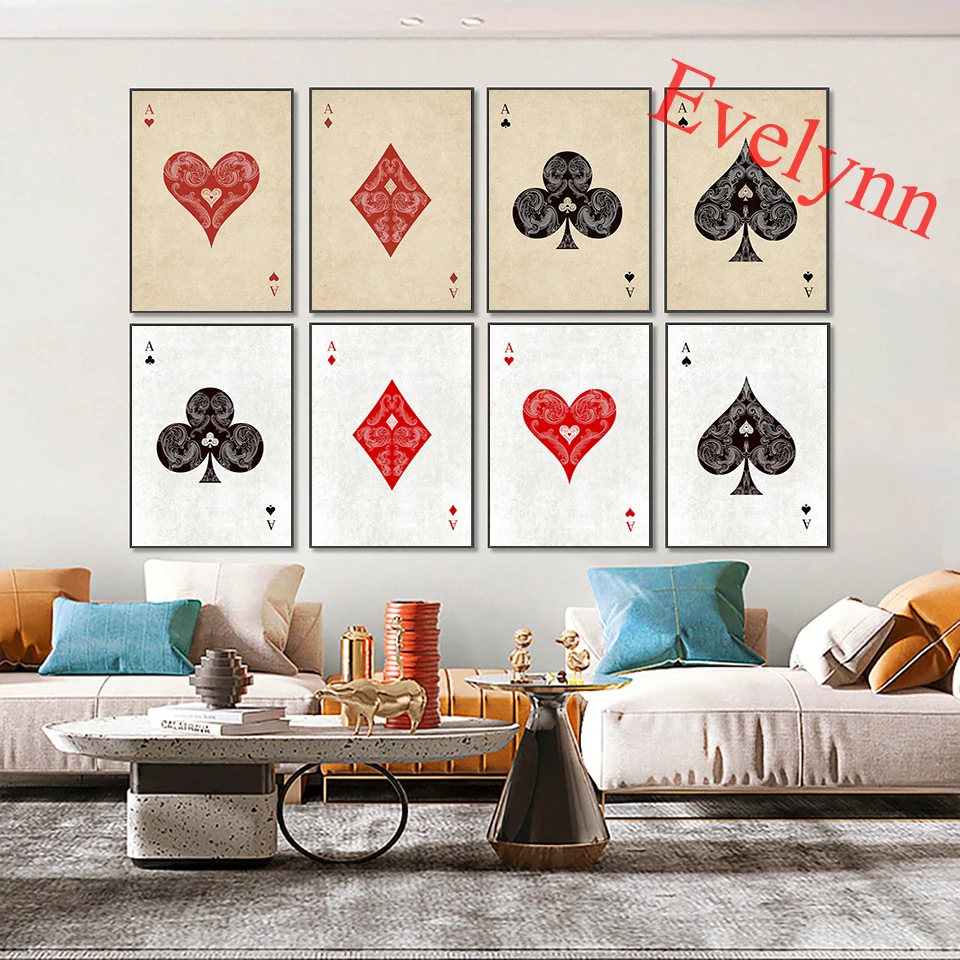 

Retro Poster Playing CARDS Ace of Spades,Diamonds,Clubs,Hearts HD Print Abstract Wall Art Canvas Painting Modular Pictures Decor