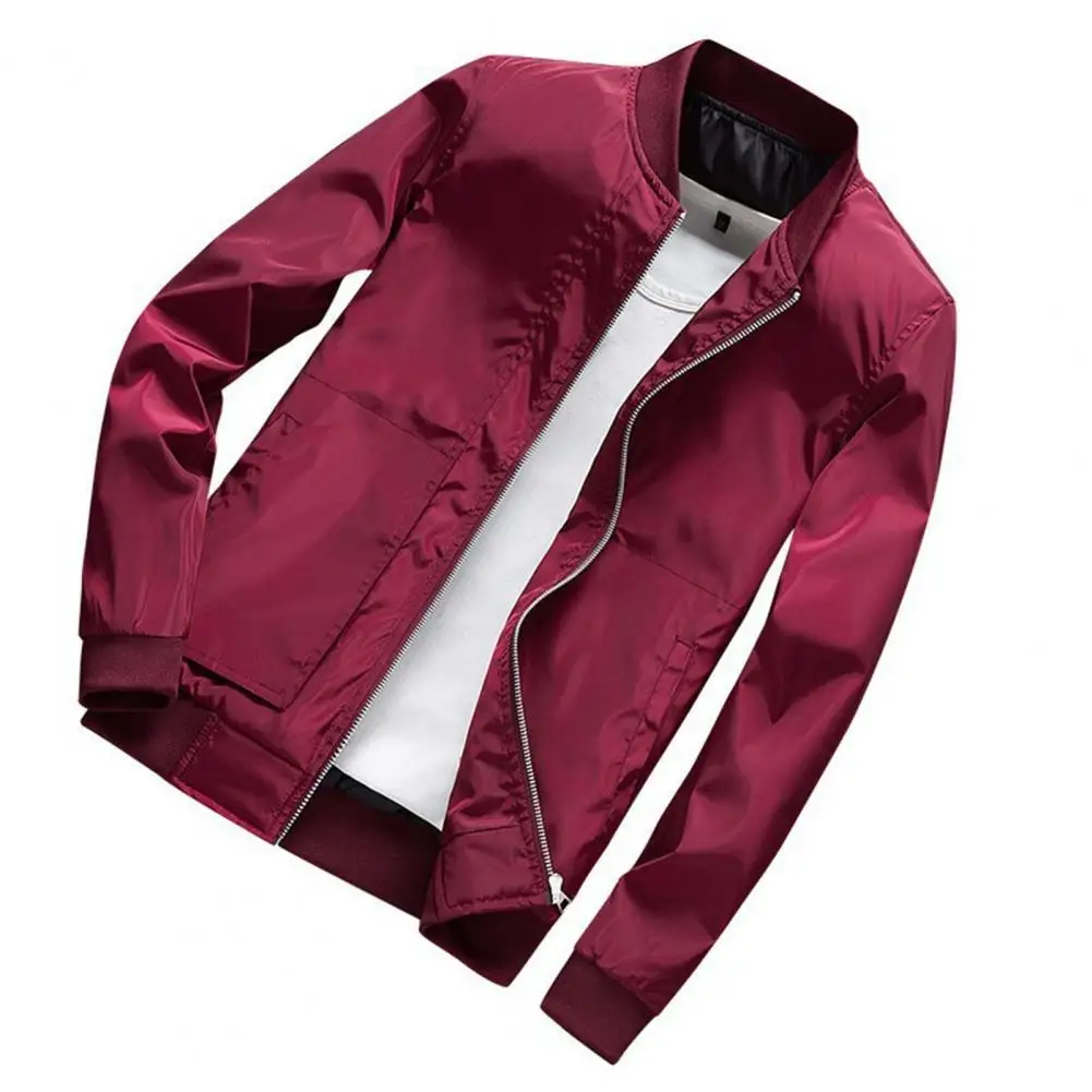 Attractive Men Coat Exquisite Edging Polyester Solid Zipper Design Men Outerwear for Daily Slim Long Sleeve Men Jacket