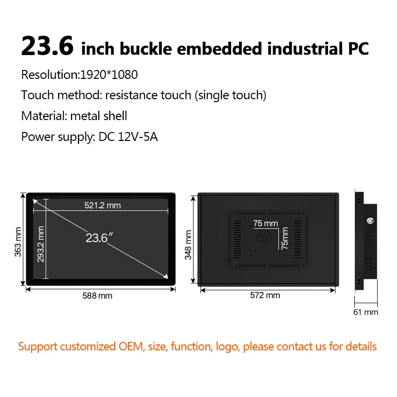 Tableta PC Industrial Intel i3 de 23,6 pulgadas, todo en uno, 21,5 pulgadas, con pantalla táctil resistiva, para Win 10 pro, WiFi, RS232 com