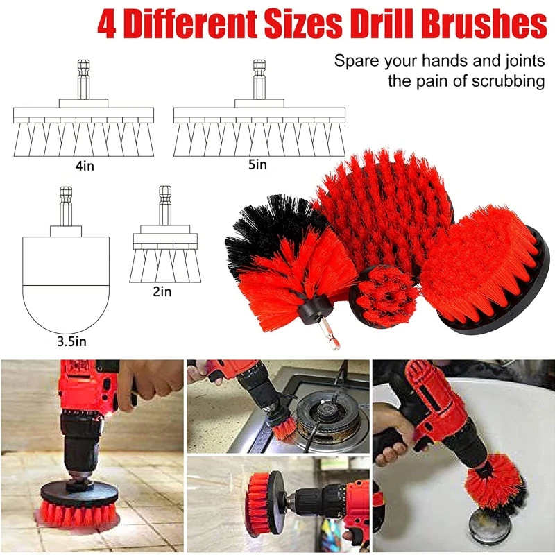 16Pcs Car Detailing Brushes Interior Exterior Cleaning Brush Electric Drill Brush for Cleaning Wheels Dashboard Kitchen Bathroom