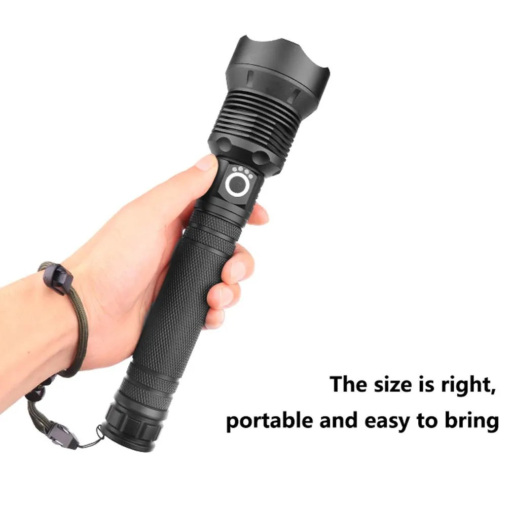 Linterna de alta potencia XHP70 con carga USB, luz LED potente, zoom retráctil, batería 18650 o 26650