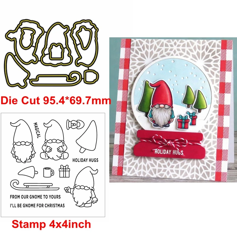 Magical Gnome I'll Be Gnome For Christmas Die Cut+Clear Stamp Gnome+Phrases Metal Cutting Dies+Clear Stamp For Card Making 2019