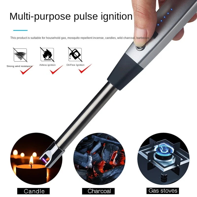 New USB Electronic Rechargeable Arc Igniter Metal Windproof Kitchen Igniter Gas Stove Lighter Plasma Arc Flameless CandleOutdoor