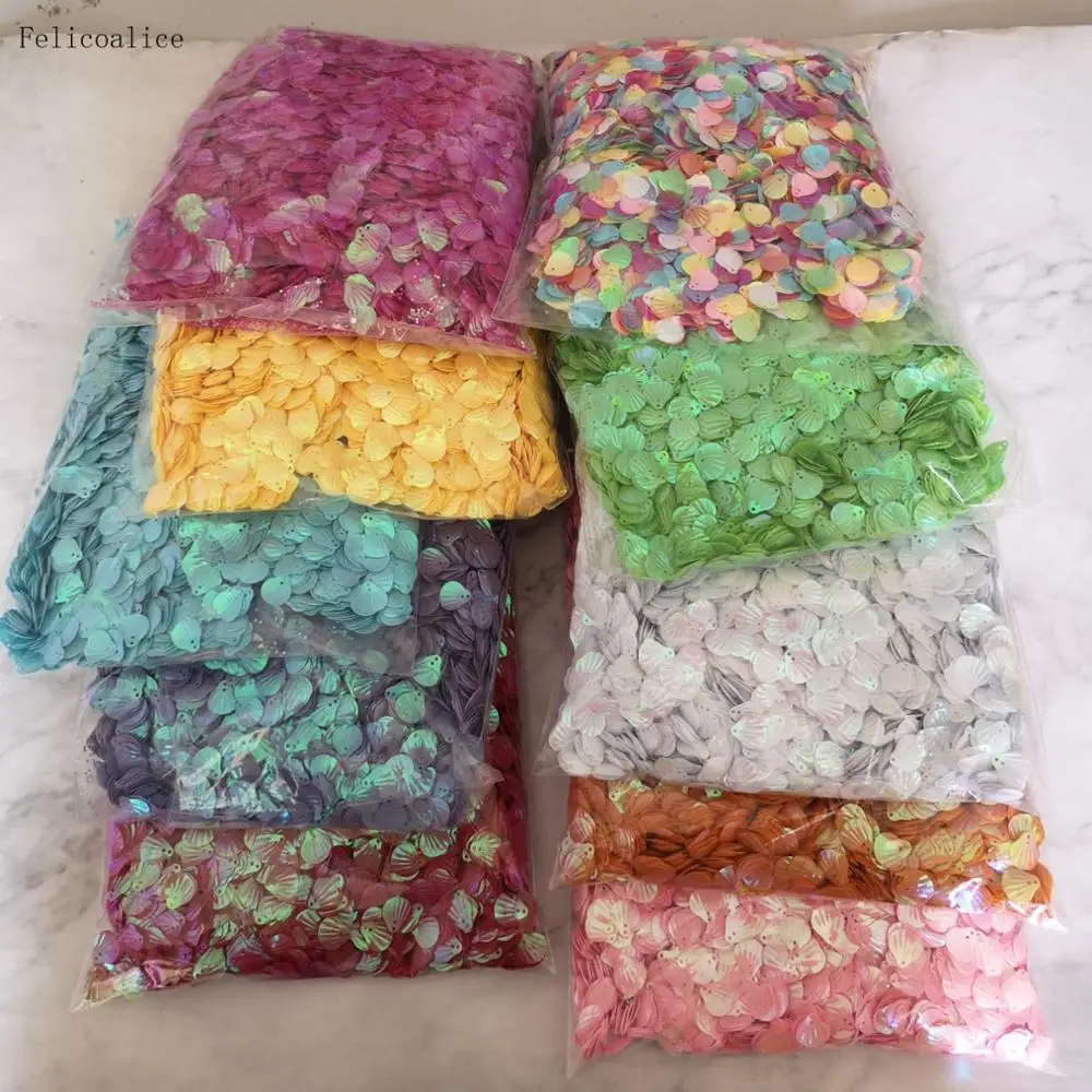 500g 10 COLORS 12*13mm Loose Sequins Sewing Embellishment Finding 2 Holes Shell Shape Paillette DIY Garment Accessories