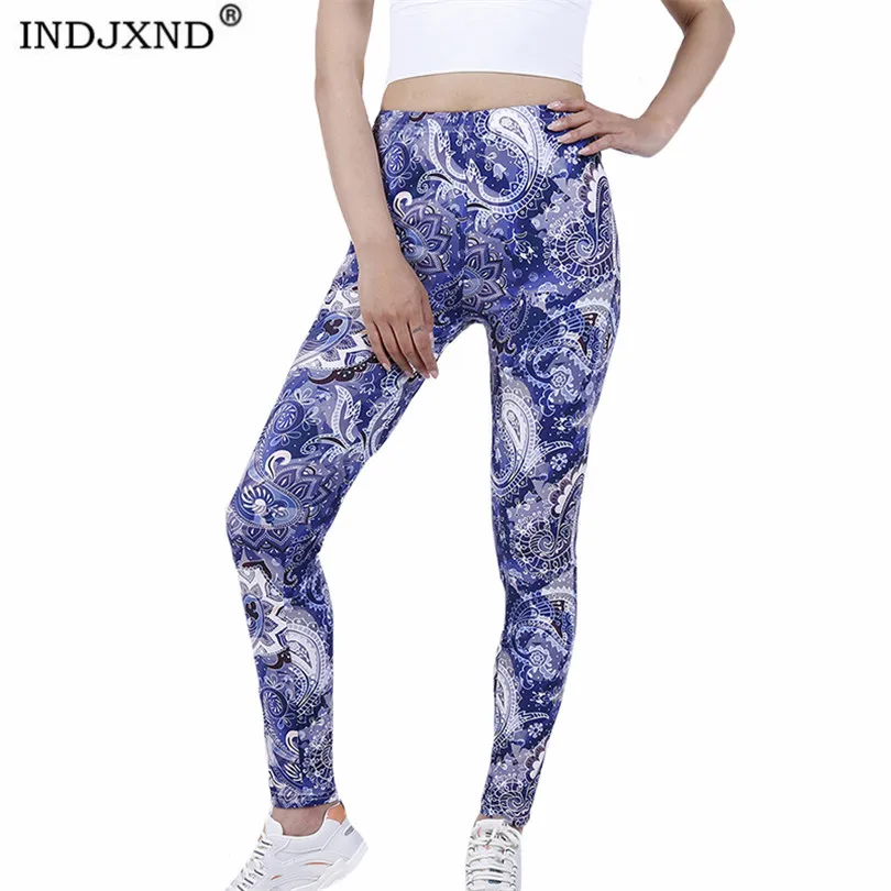 

INDJXND Yoga Pants High Waist Sport Leggings Women Solid Gym Running Workout Push Up Athletic Fitness Dark Blue Cashew Bottom