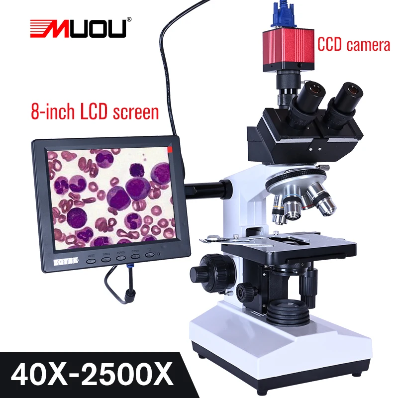 1500X-3000X Trinocular Optical Bio HD Microscope + USB HDMI VGA CVBS Electronic Digital CCD Camera + 8” LCD