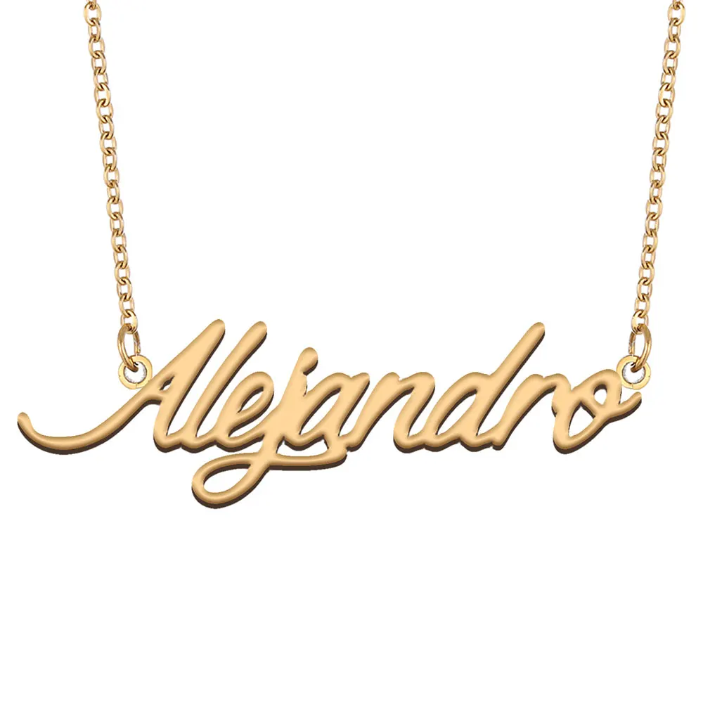 Alejandro Name Necklace Personalized Women Stainless Steel Jewelry Gold Plated Nameplate Pendant Femme Mothers Girlfriend Gift