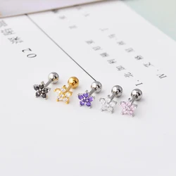 1 Pcs Small Round Cz Tragus Cartilage Titanium Steel Star 5 Prong Ear Stud Earrings Tragus Helix Piercing Jewelry Ear Piercing