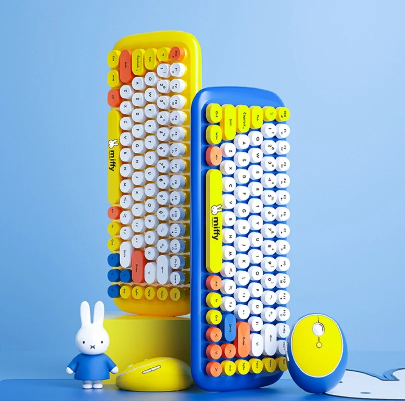 Tastiera Wireless Miffy 2.4Ghz 84 tasti Keycap tondo tastiera Bluetooth tastiera e Mouse Wireless carini combinati per Mac Desktop
