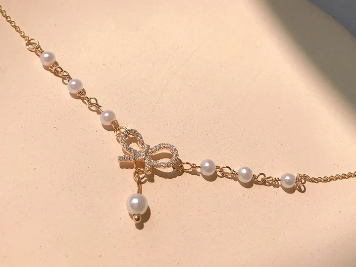 New Hot Selling Fashion Sweet And Beautiful Crystal Bow Knot Pearl Water Diamond Women\'s Bracelet With Ornaments Party Gifts