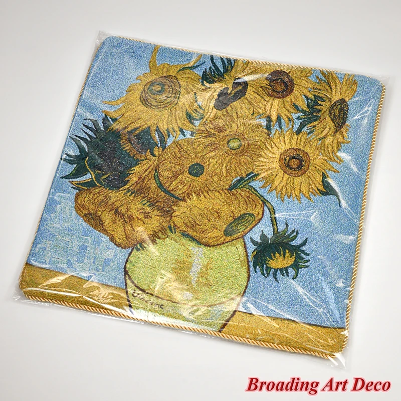 Van Gogh Tapestry Pillow Cushion Cover - Sunflowers, Jacquard Weave Home Decoration Cotton 100% Double Sided Size 45x45cm