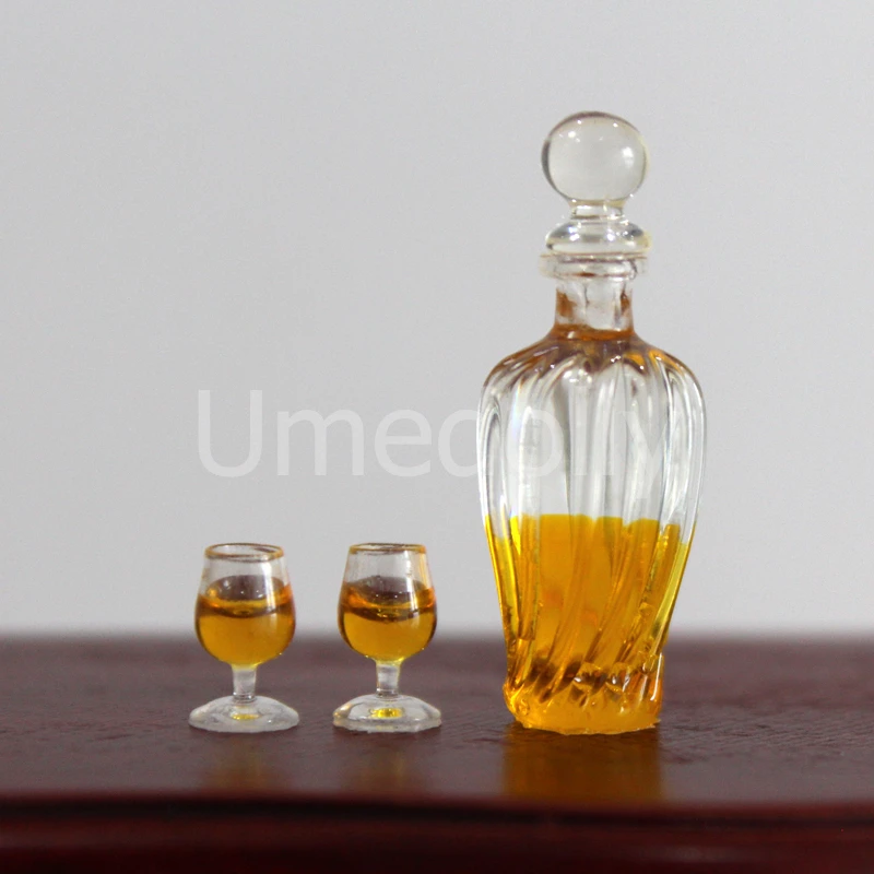 1/12 مصغرة دمية Decanters مع 2 كوب زجاجة نبيذ صغيرة التظاهر اللعب OB11 دمية اكسسوارات لعبة المطبخ #3