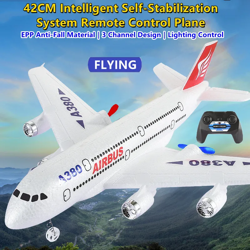 42CM Smart Self-Stabilization System RC Plane 2.4G 200M Dual Take-Off Mode EPP Anti-Fall Material A380 Airliner RC Airplane Toy